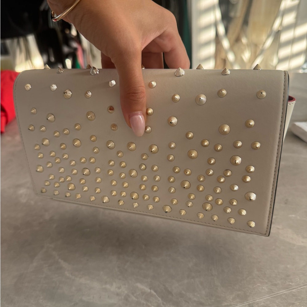 Christian Louboutin Ivory Clutch with Gold Studs